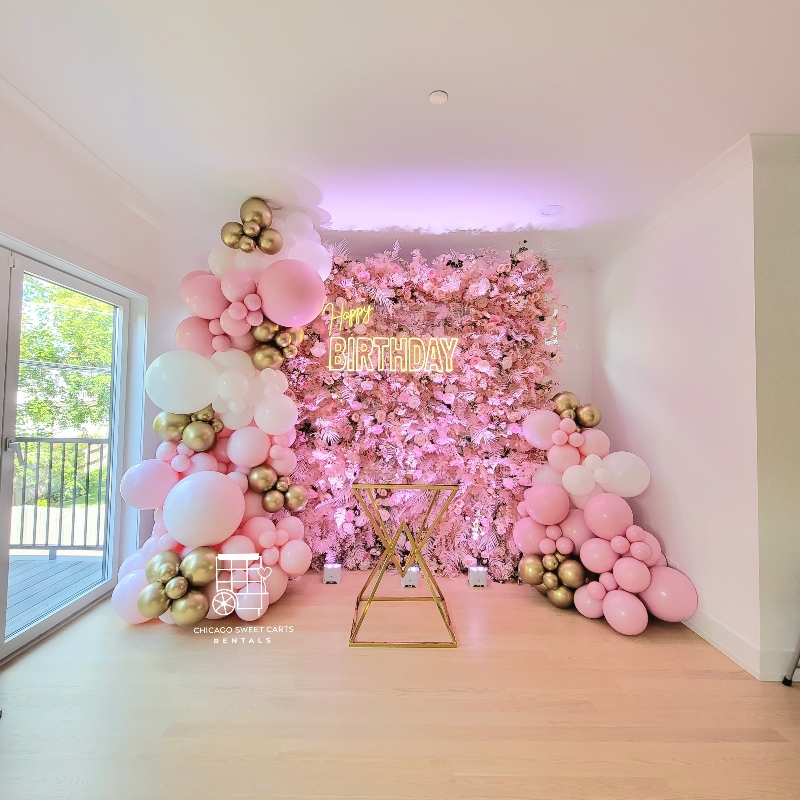 Personalised Acrylic Backdrop, Balloon Garland, Plinths & Baby Blocks Event  Hire